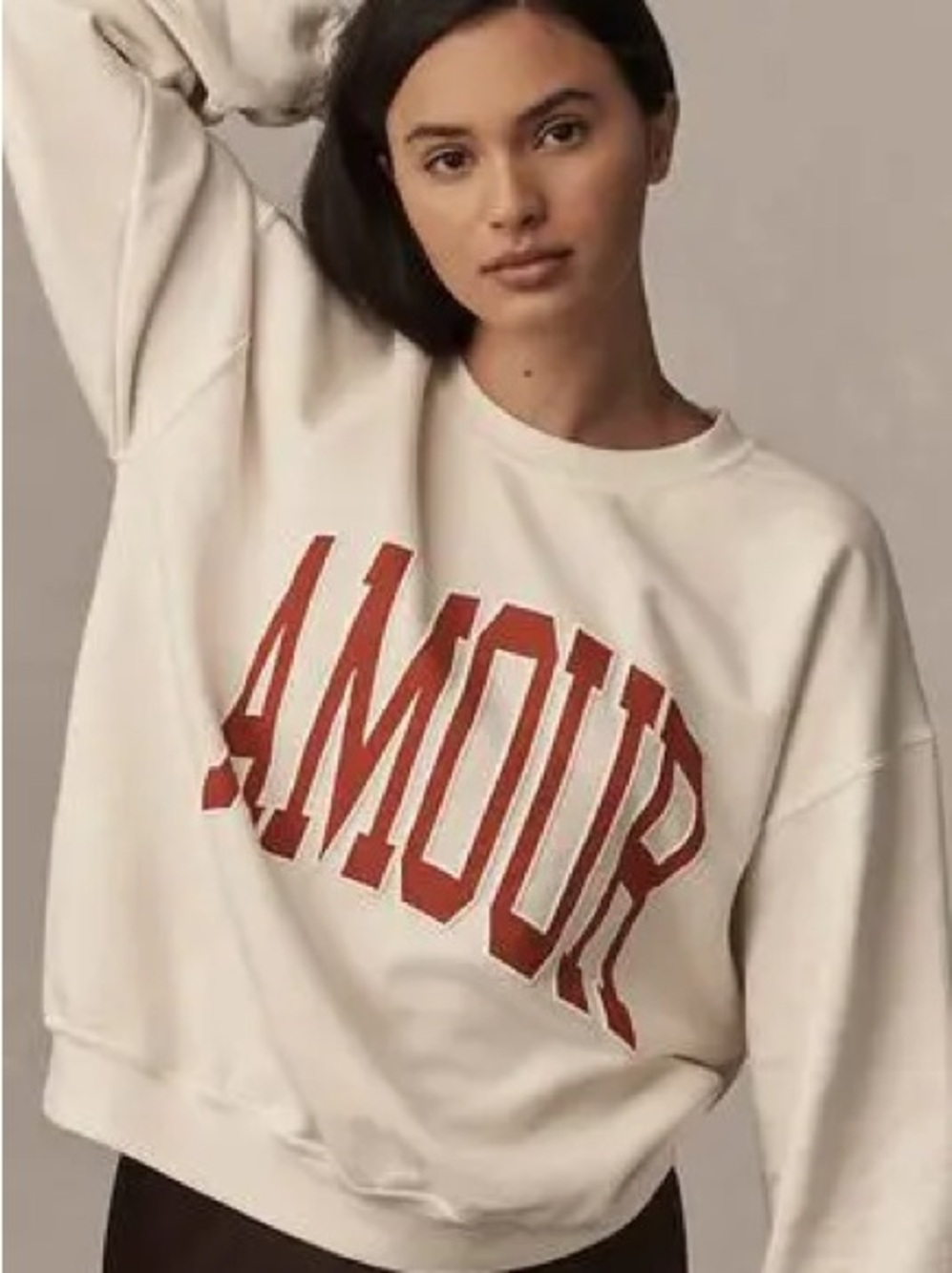 Anthropologie Cream Fleece Amour Pullover Crew Sweatshirt